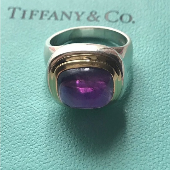 Tiffany & Co PALOMA PICASSO Sterling Silver 18k Gold Amethyst Sugar Loaf Ring - Picture 2 of 5